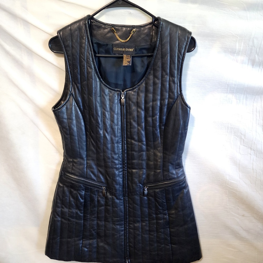 Classiques Entier Leather Vest Womens M Black Excellent Quilted Full Zip Moto